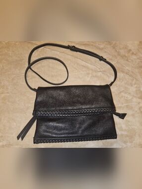 Women's Moda Luxe Black Leather Crossbody Bag/Clutch - Sleek Everyday Style